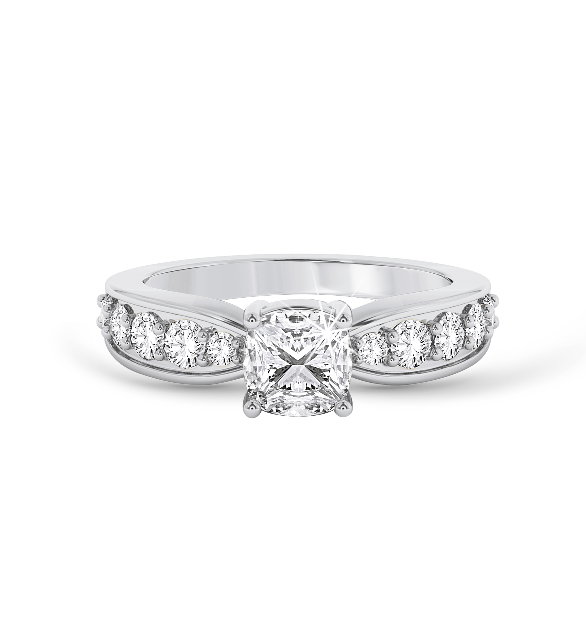 Cushion Cut ring with graduated shoulder stones- Platinum - Bodega