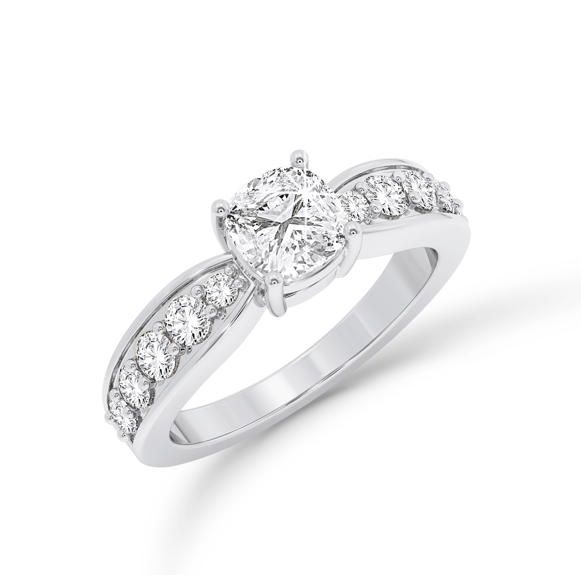 Cushion Cut ring with graduated shoulder stones- Platinum - Bodega
