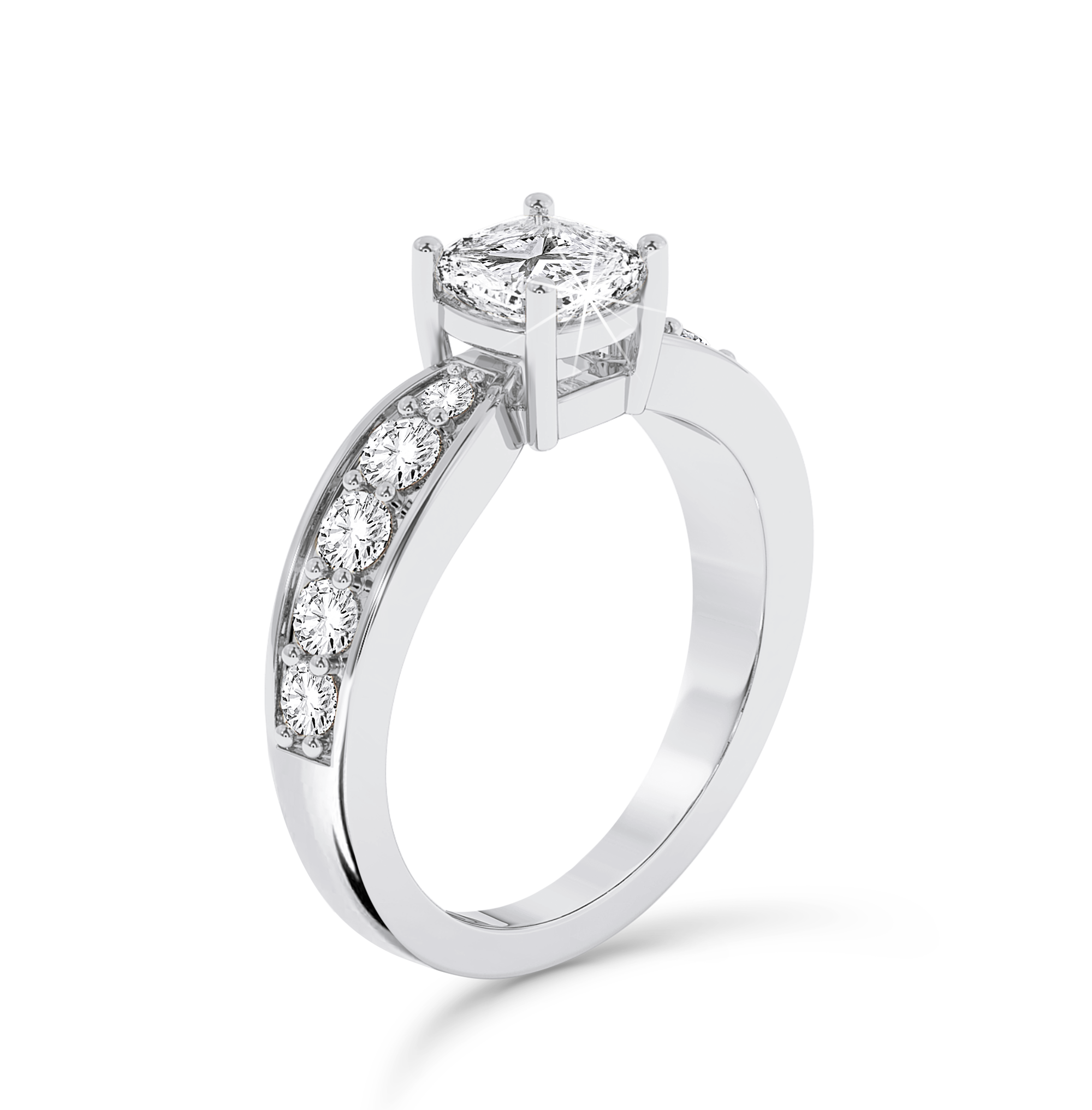 Cushion Cut ring with graduated shoulder stones- Platinum - Bodega