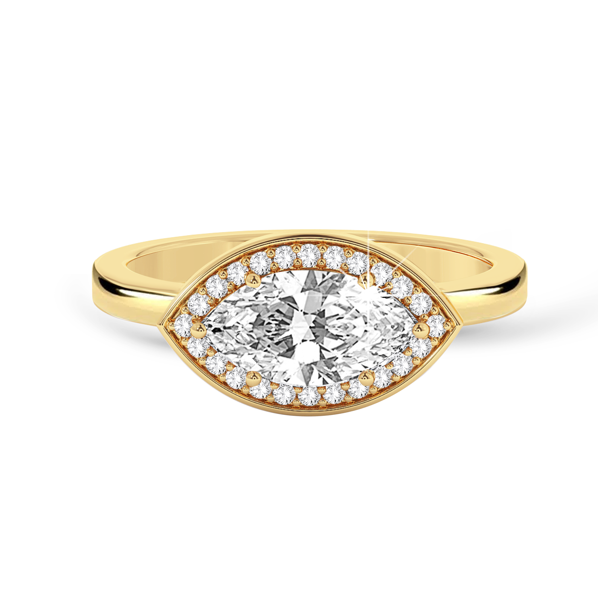 Marquise Cut Halo Ring - Yellow Gold - Bodega