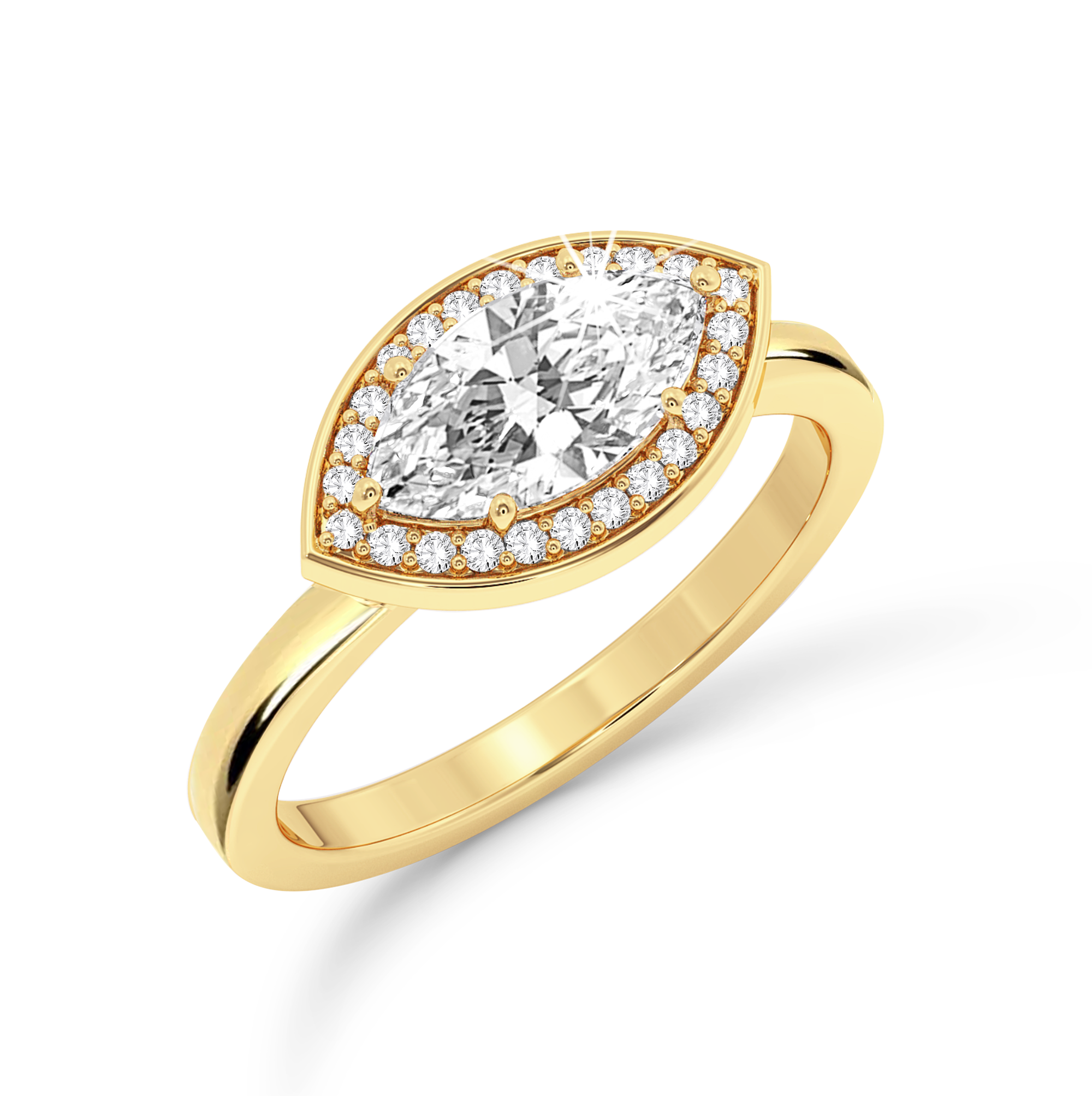 Marquise Cut Halo Ring - Yellow Gold - Bodega