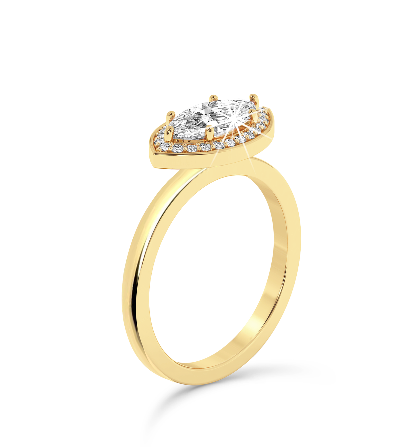 Marquise Cut Halo Ring - Yellow Gold - Bodega