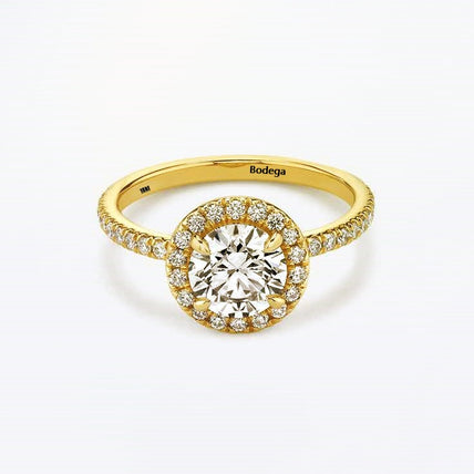 Halo Round Brilliant Ring with pave - Yellow Gold - Bodega