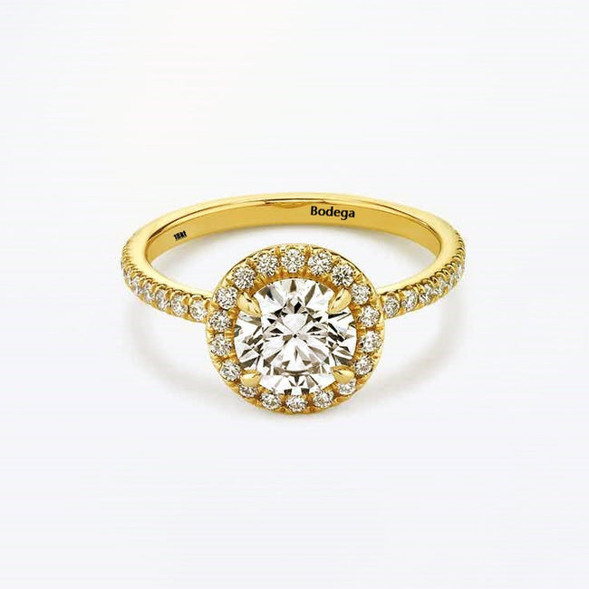 Halo Round Brilliant Ring with pave - Yellow Gold - Bodega