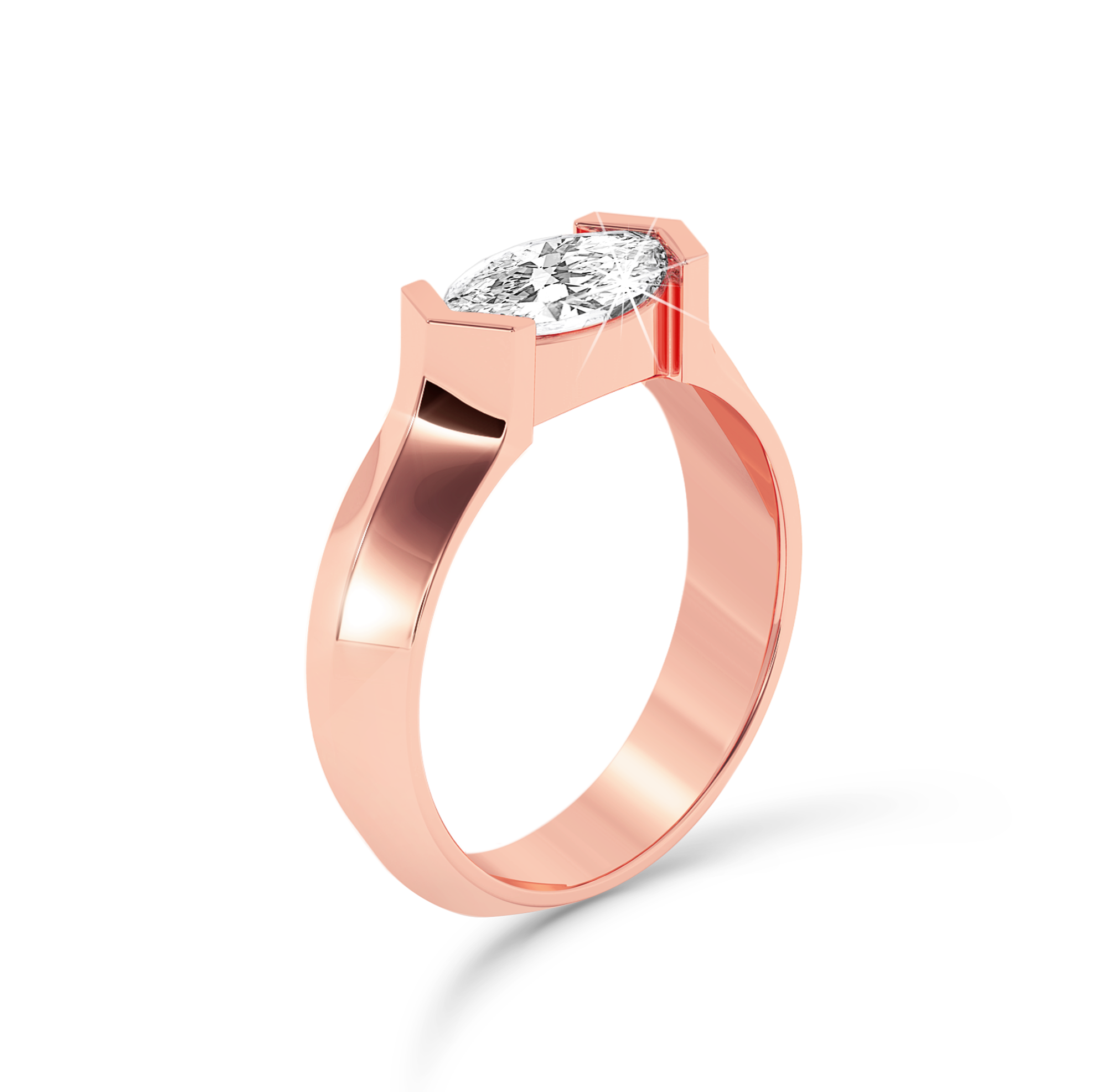 Marquise Diamond Ring with knife edge band- Rose Gold - Bodega