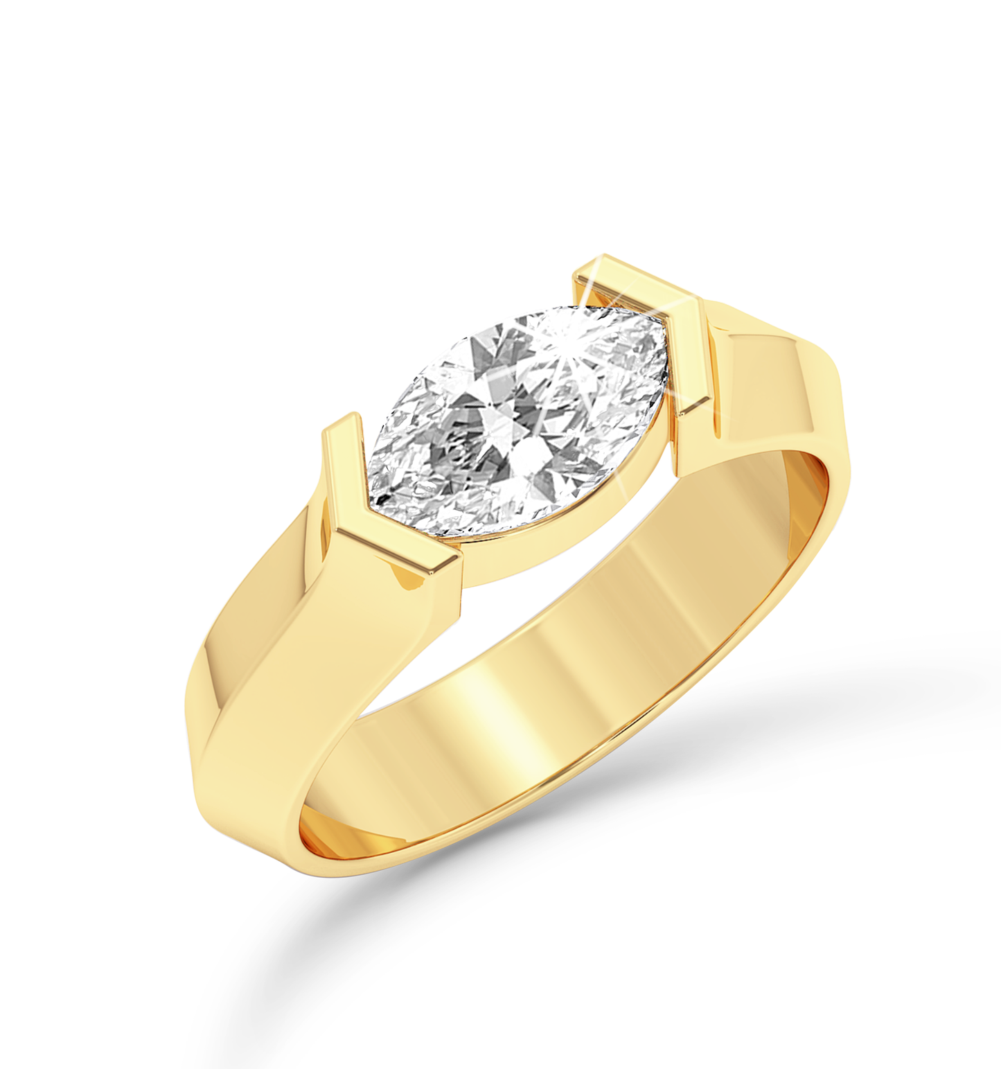 Marquise Diamond Ring with knife edge band- Yellow Gold - Bodega