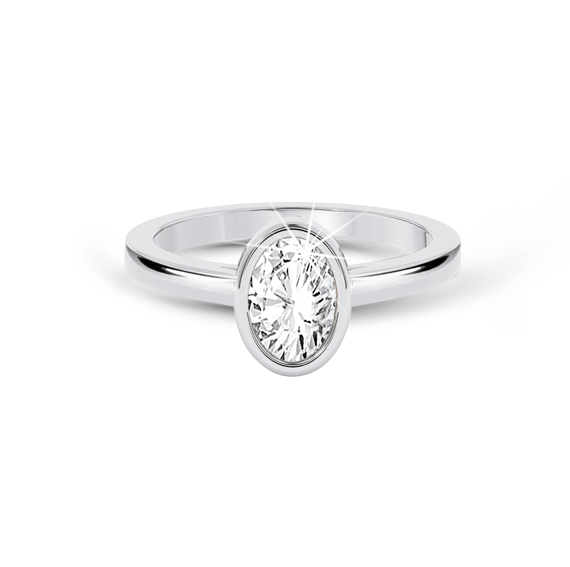Bezel Set Oval Diamond Ring - Platinum - Bodega