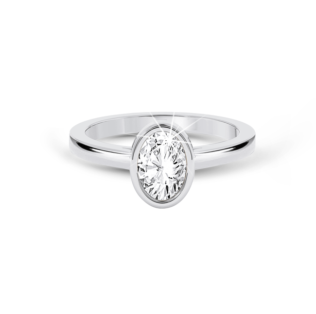 Bezel Set Oval Diamond Ring - Platinum - Bodega