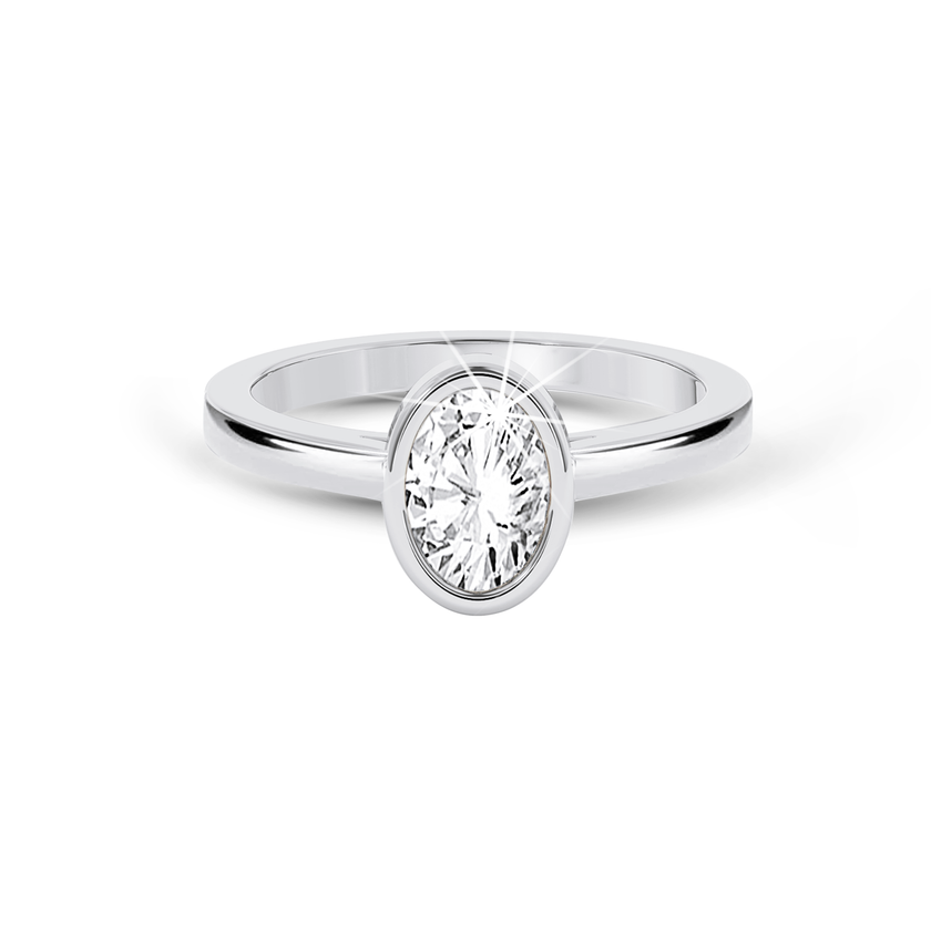 Bezel Set Oval Diamond Ring - Platinum - Bodega