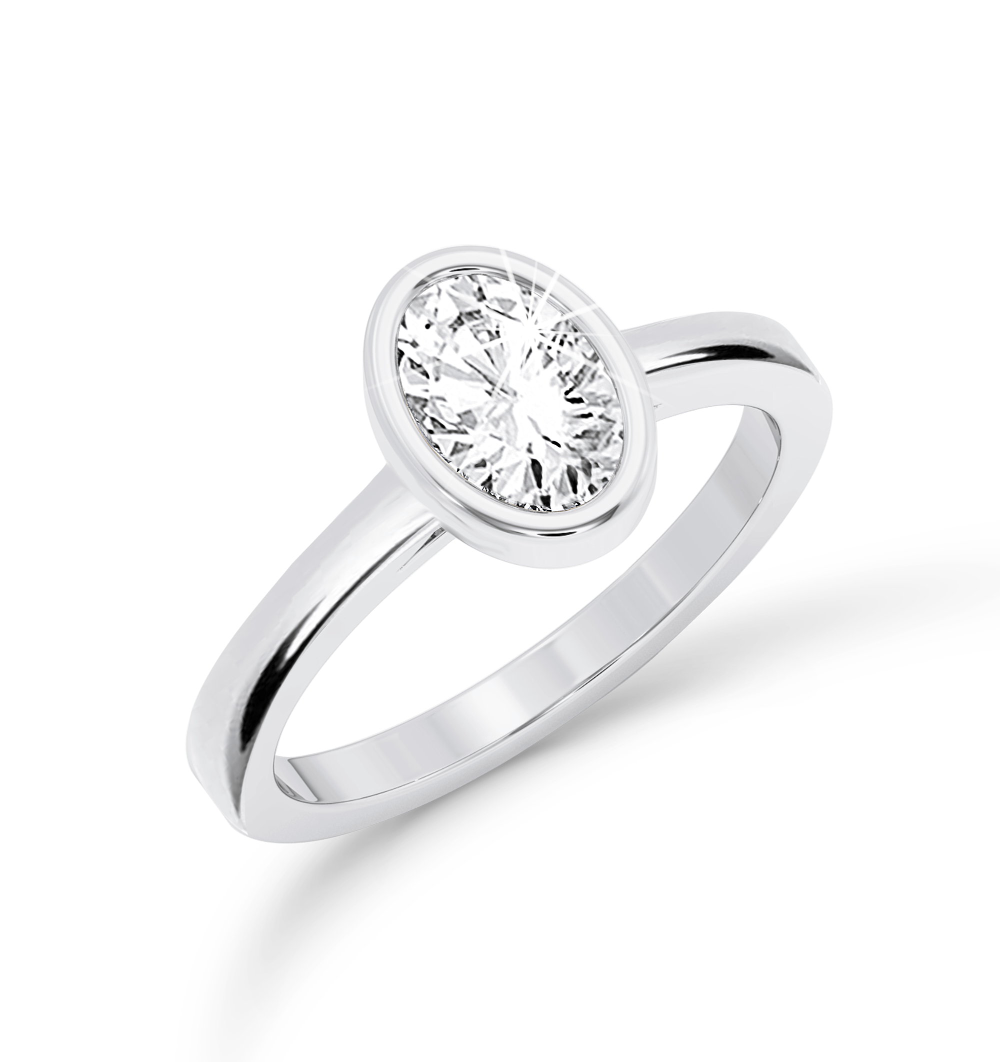 Bezel Set Oval Diamond Ring - Platinum - Bodega