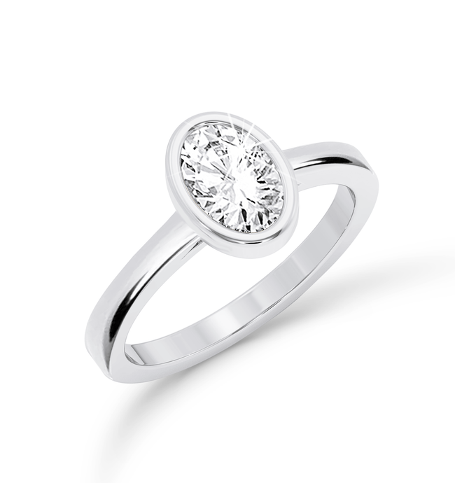 Bezel Set Oval Diamond Ring - Platinum - Bodega