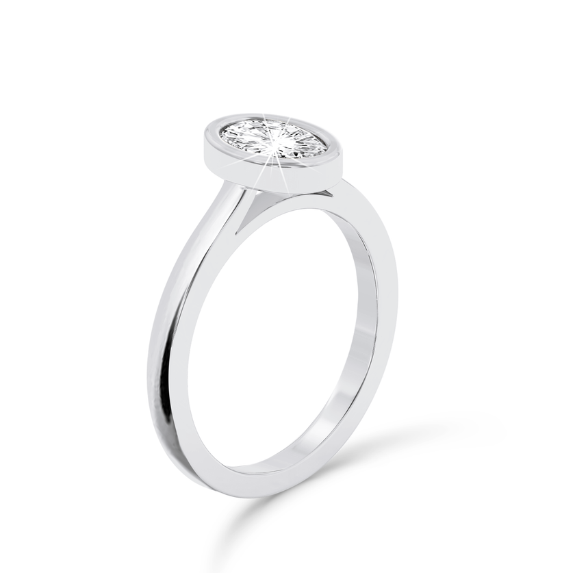 Bezel Set Oval Diamond Ring - Platinum - Bodega