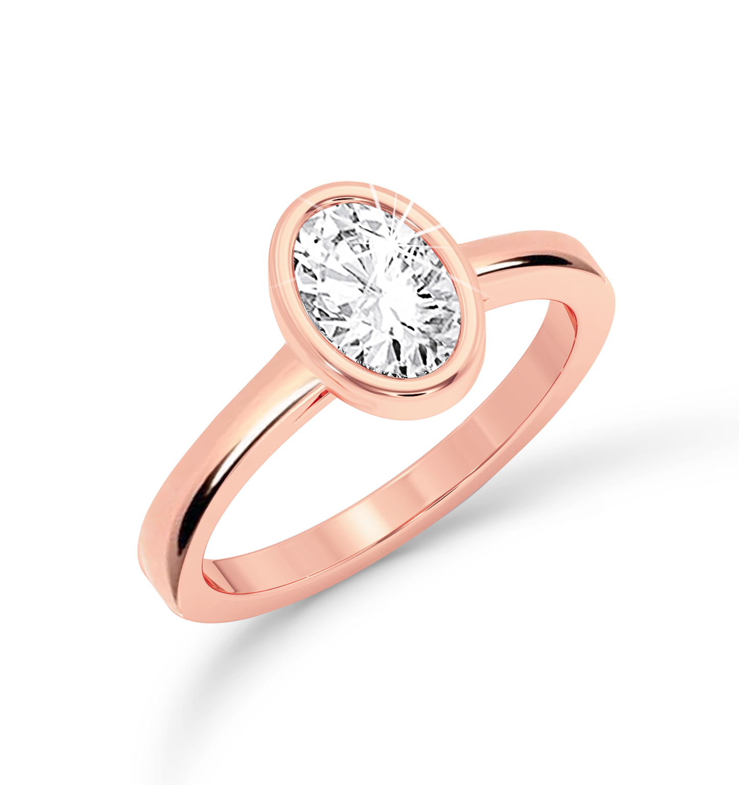 Bezel Set Oval Diamond Ring - Rose Gold - Bodega