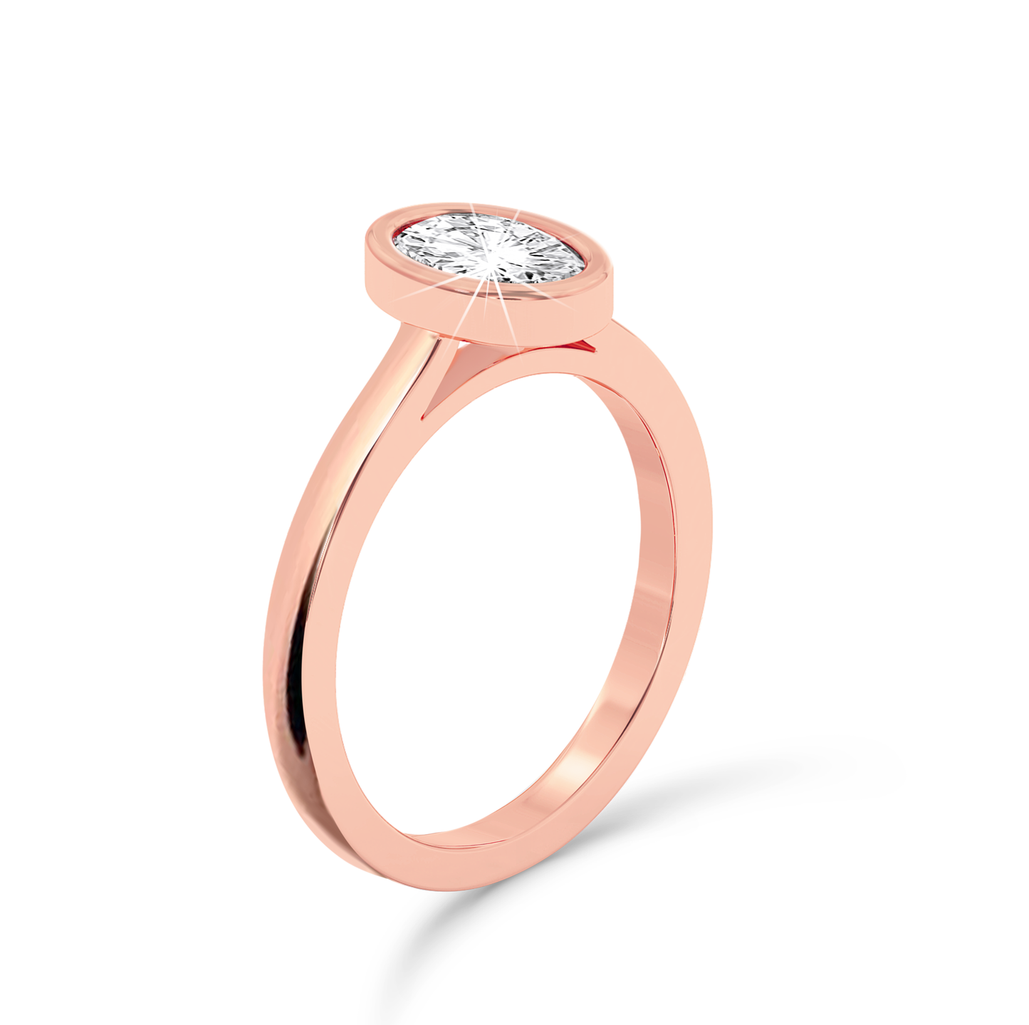 Bezel Set Oval Diamond Ring - Rose Gold - Bodega