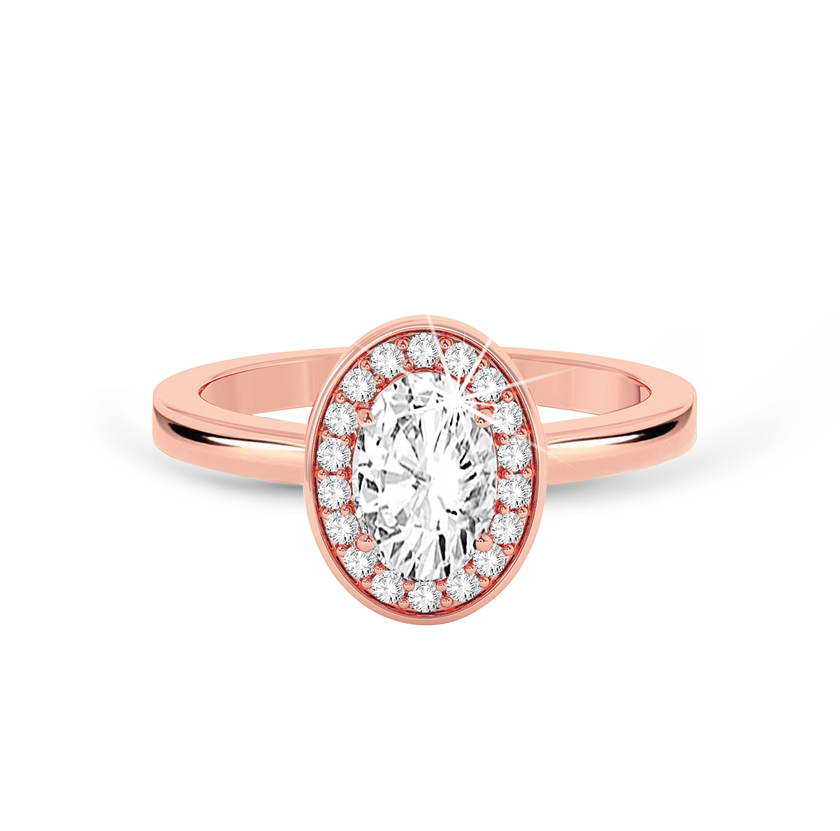 Oval Diamond Ring with halo - Rose Gold - Bodega