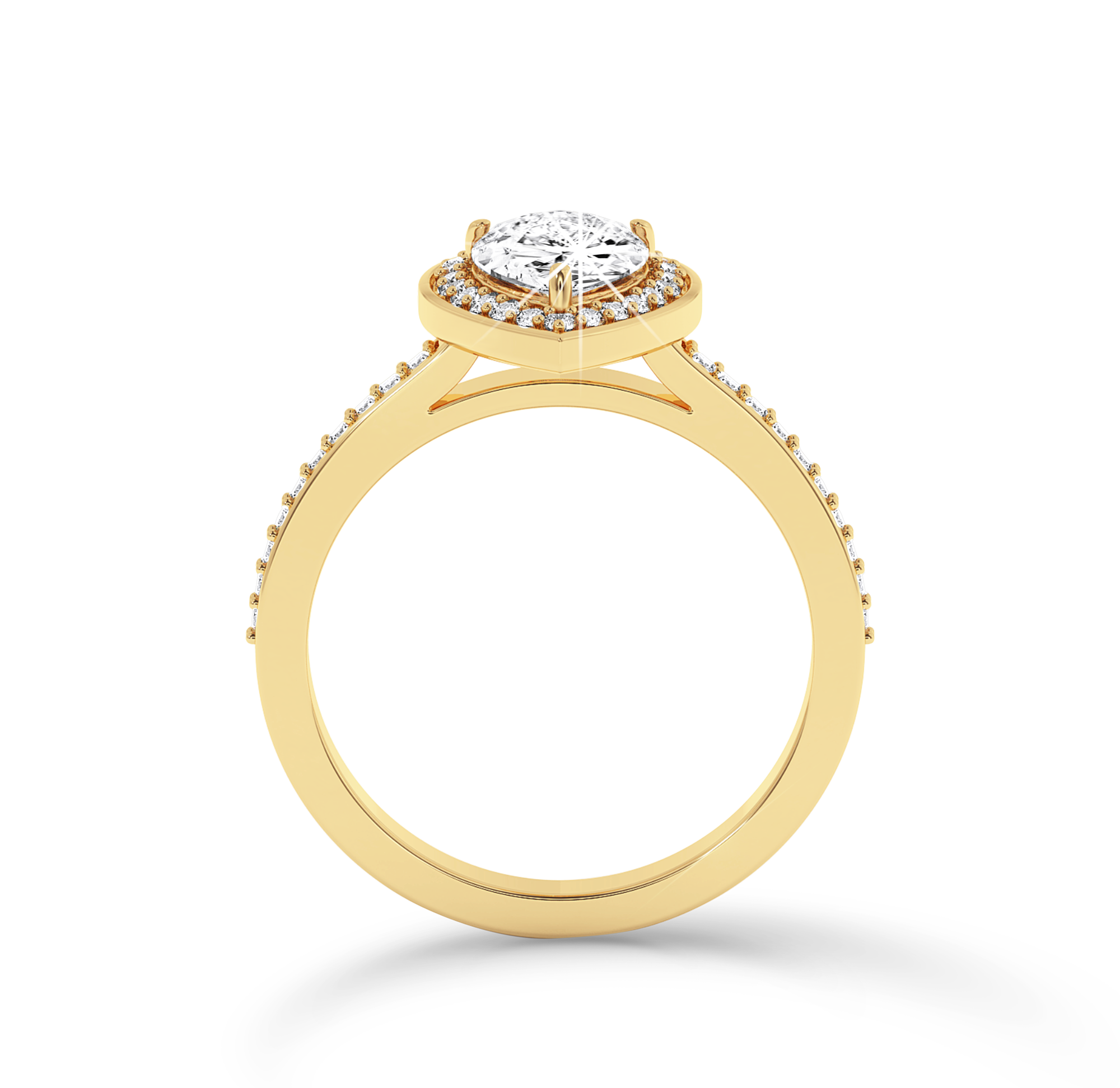 Pear halo ring with pave  - Yellow Gold - Bodega