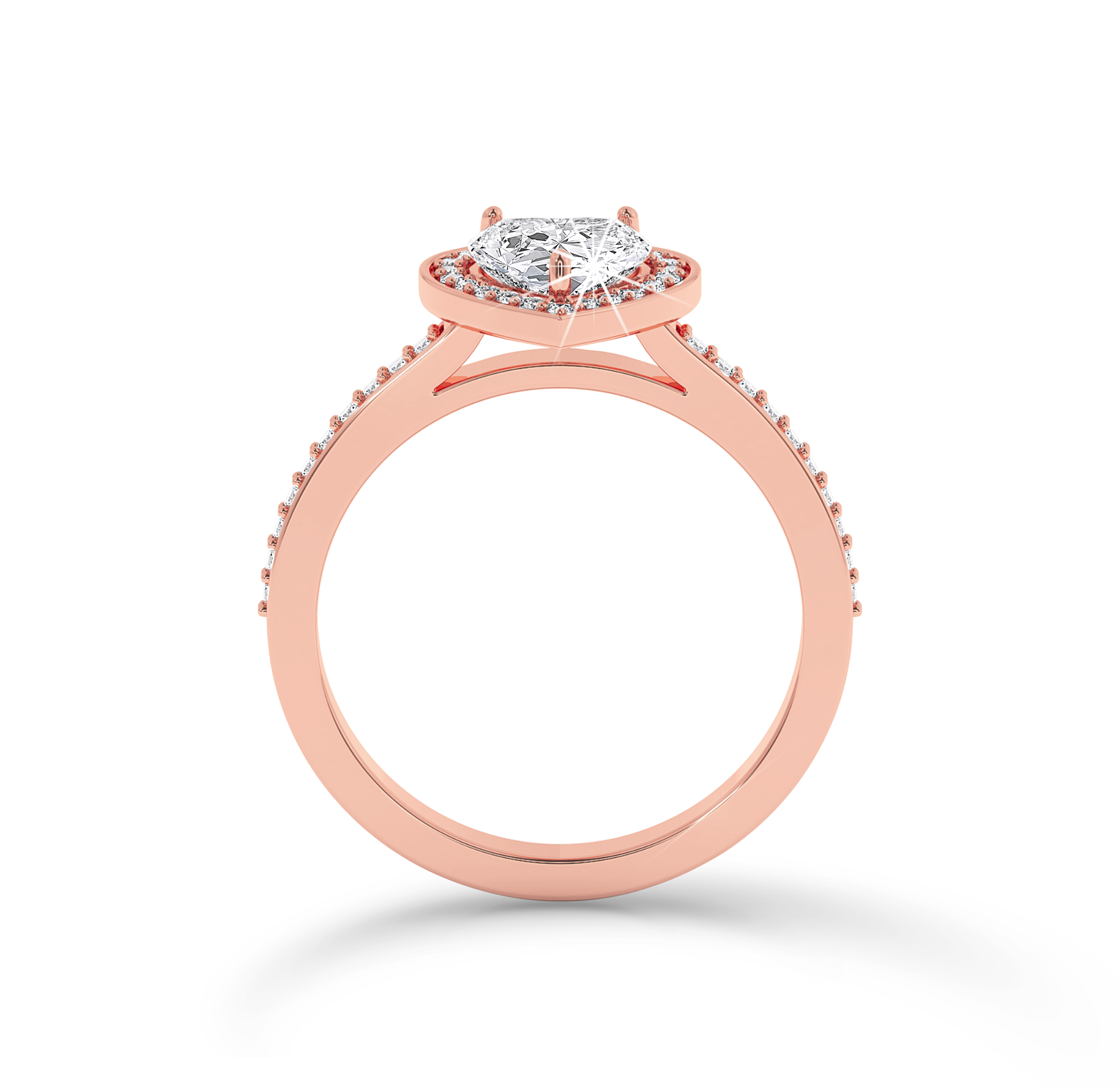 Heart Cut Diamond Ring with Halo & Pave - Rose Gold - Bodega