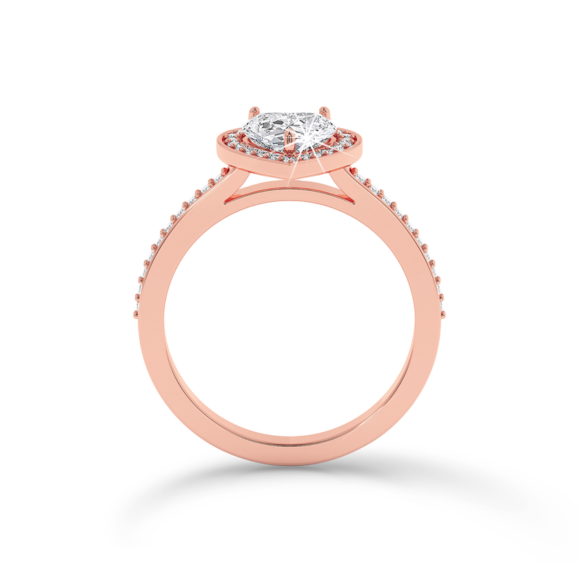 Heart Cut Diamond Ring with Halo & Pave - Rose Gold - Bodega