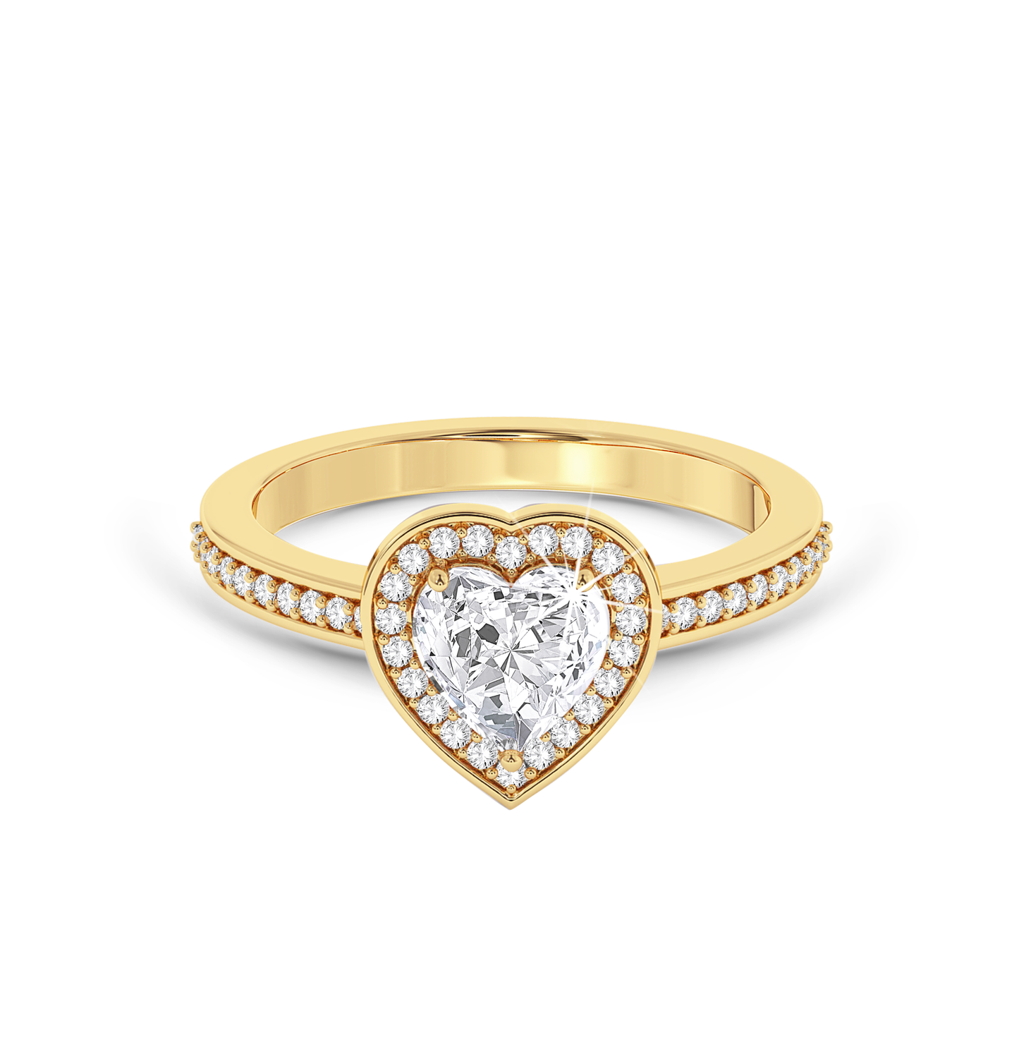 Heart Cut Diamond Ring with Halo & Pave - Yellow Gold - Bodega