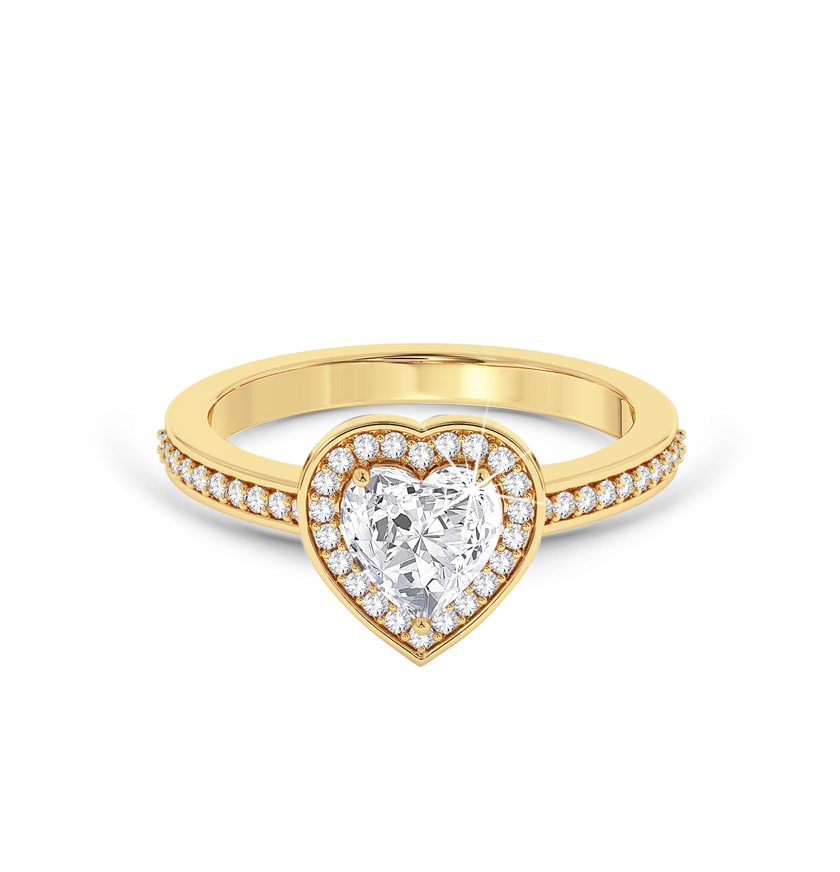 Heart Cut Diamond Ring with Halo & Pave - Yellow Gold - Bodega