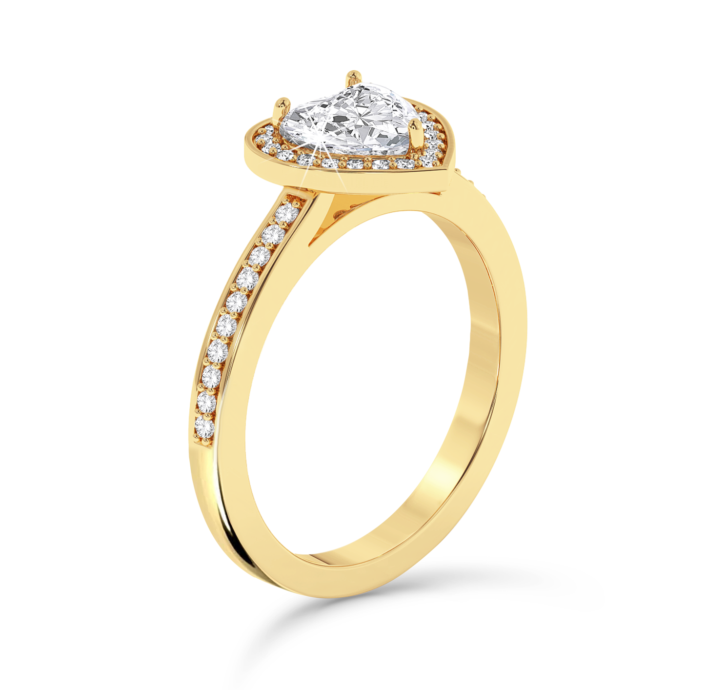 Heart Cut Diamond Ring with Halo & Pave - Yellow Gold - Bodega
