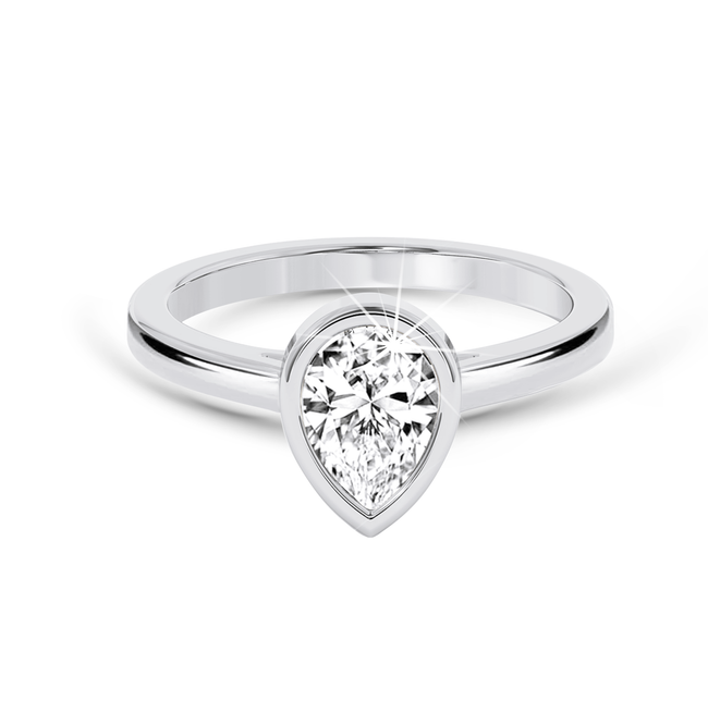 Bezel Set Pear Diamond Ring - Platinum - Bodega