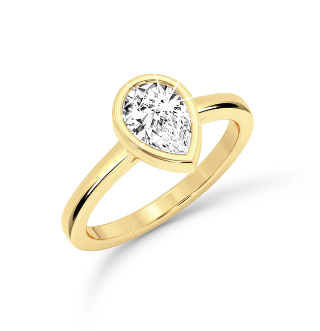 Bezel Set Pear Diamond Ring - Yellow Gold - Bodega