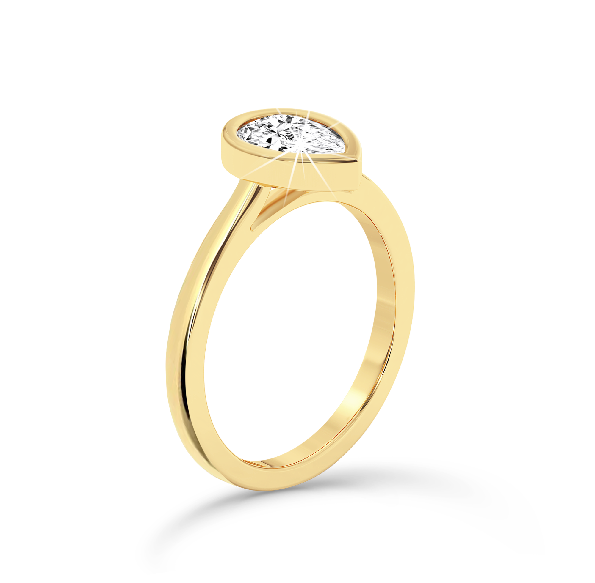 Bezel Set Pear Diamond Ring - Yellow Gold - Bodega