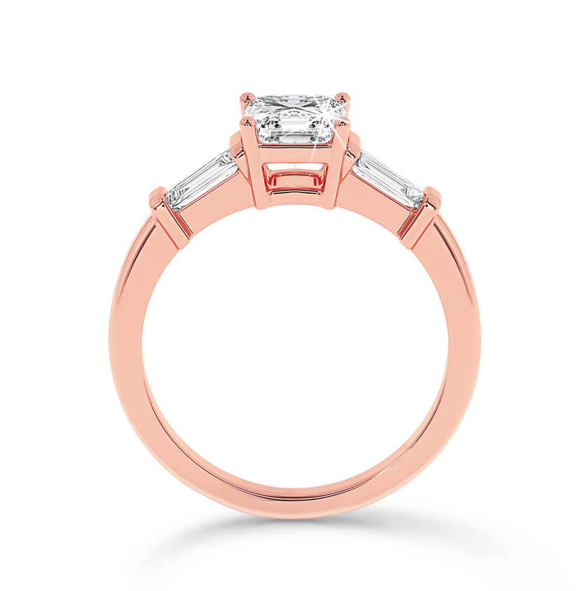 3 Stone Asscher Cut Ring - Rose Gold - Bodega