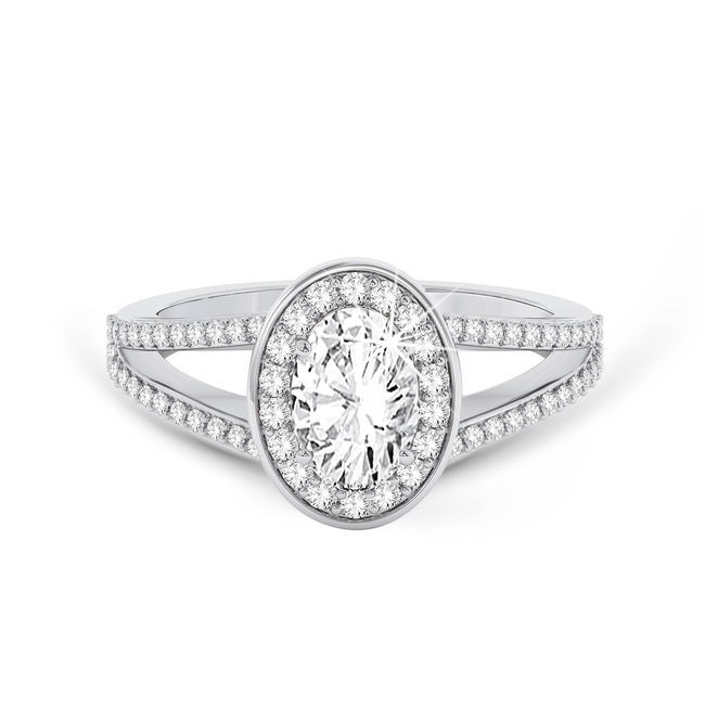 Split shank Oval ring with Halo - Platinum - Bodega