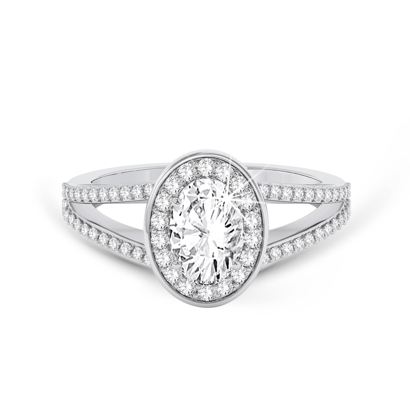 Split shank Oval ring with Halo - Platinum - Bodega