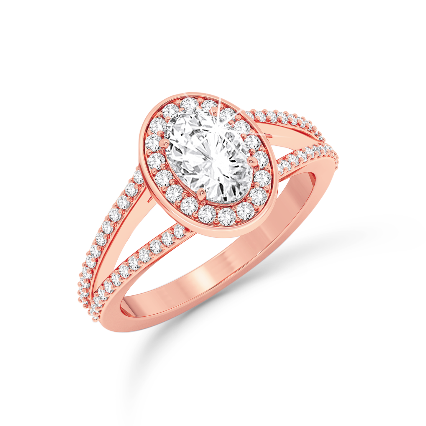 Split shank Oval ring with Halo - Rose Gold - Bodega