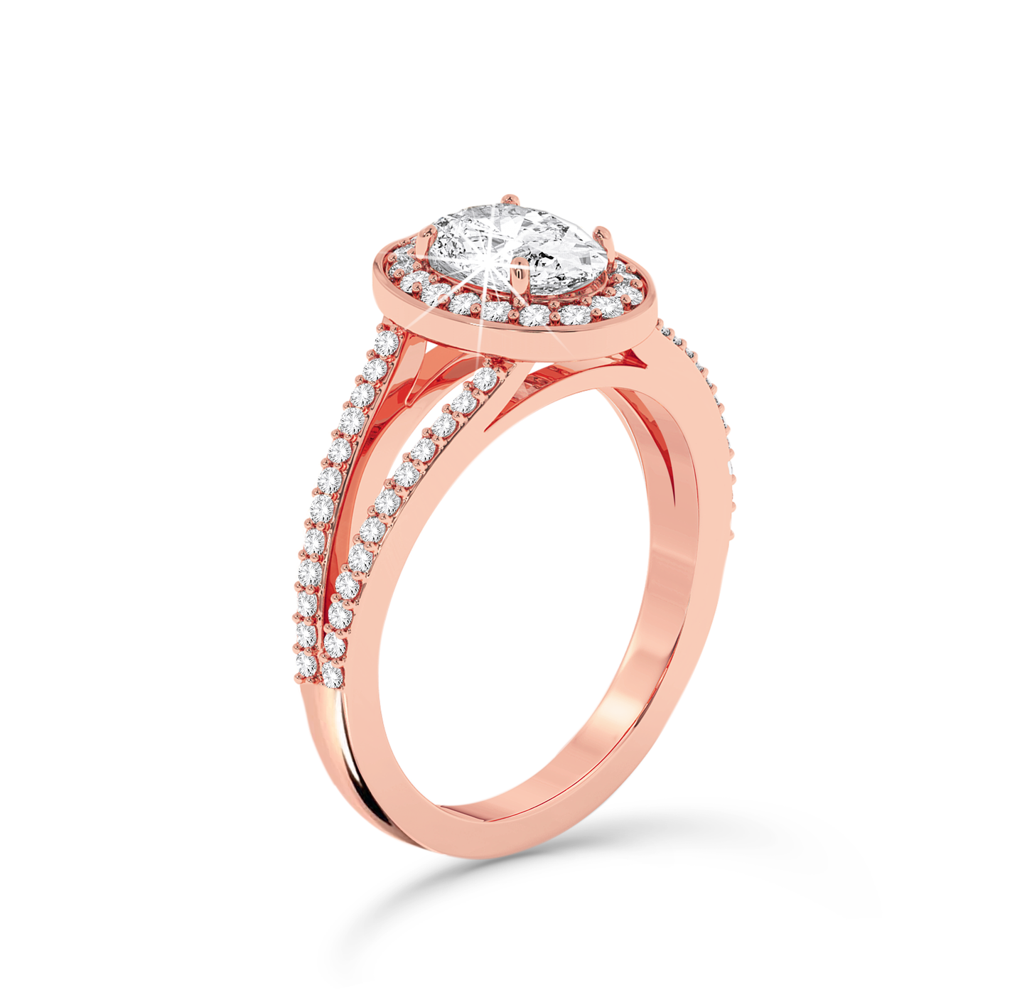 Split shank Oval ring with Halo - Rose Gold - Bodega