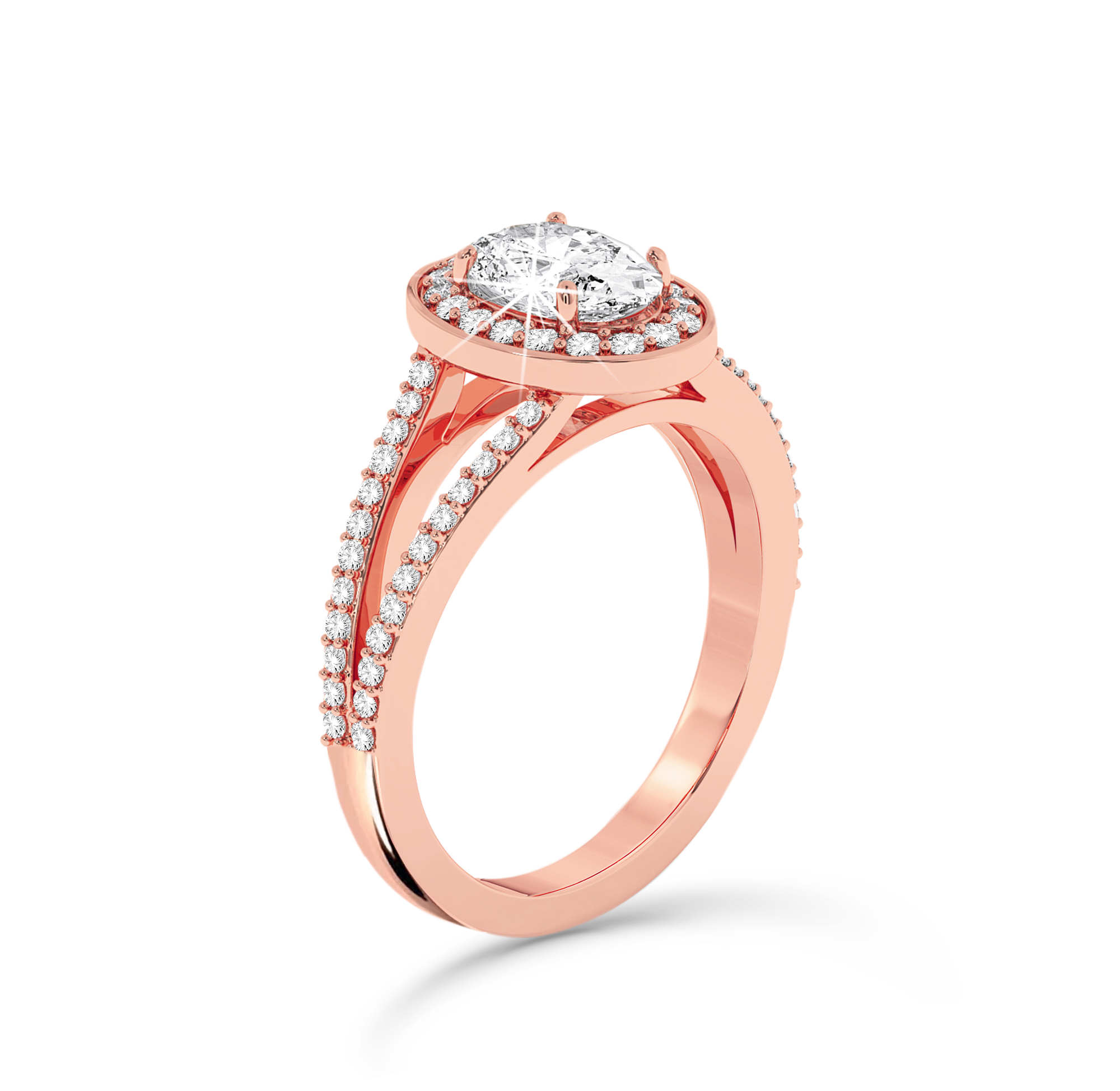 Split shank Oval ring with Halo - Rose Gold - Bodega