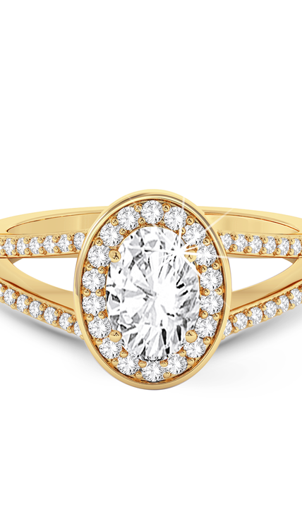 Split shank Oval ring with Halo - Yellow Gold - Bodega