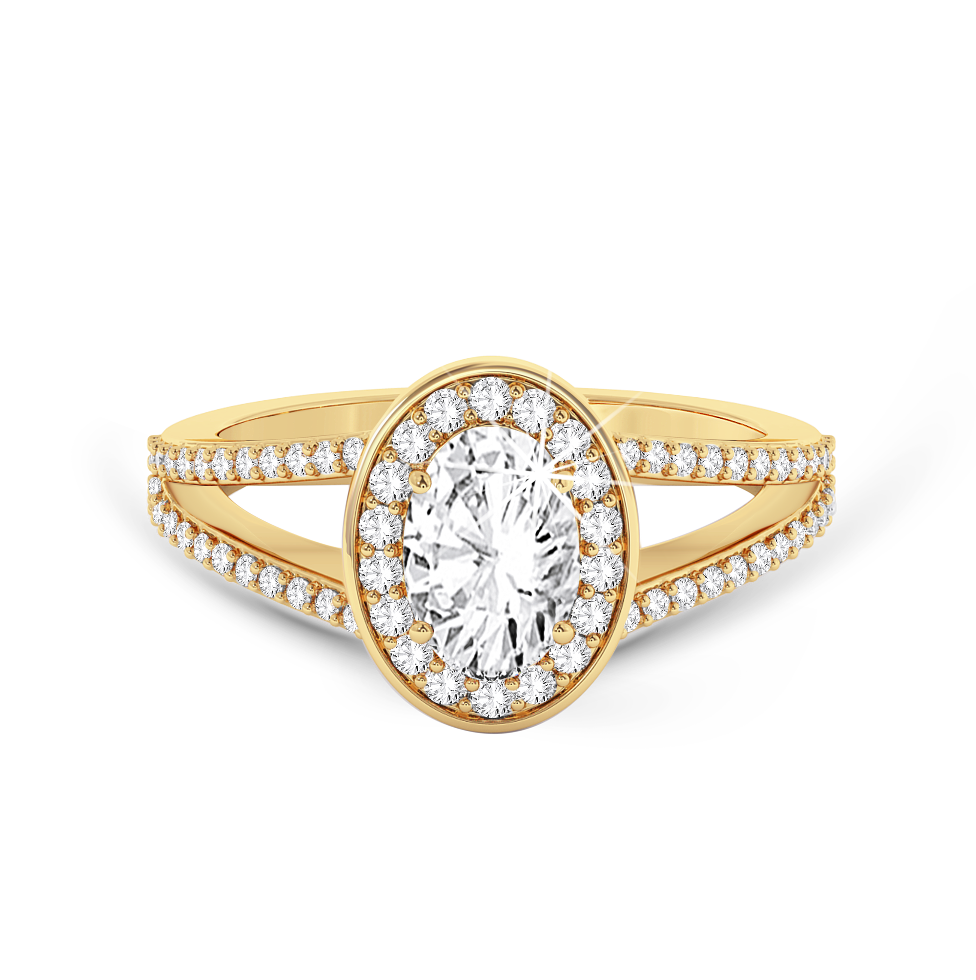 Split shank Oval ring with Halo - Yellow Gold - Bodega