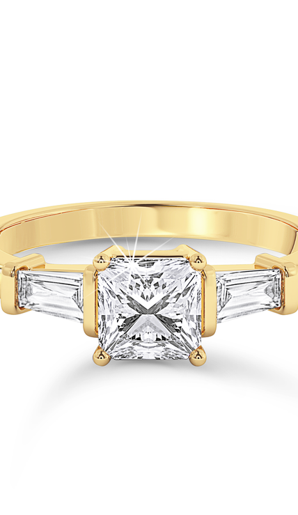 3 Stone Asscher Cut Ring - Yellow Gold - Bodega