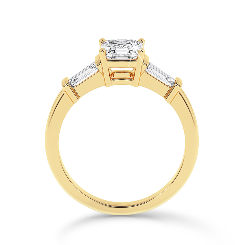 3 Stone Asscher Cut Ring - Yellow Gold - Bodega